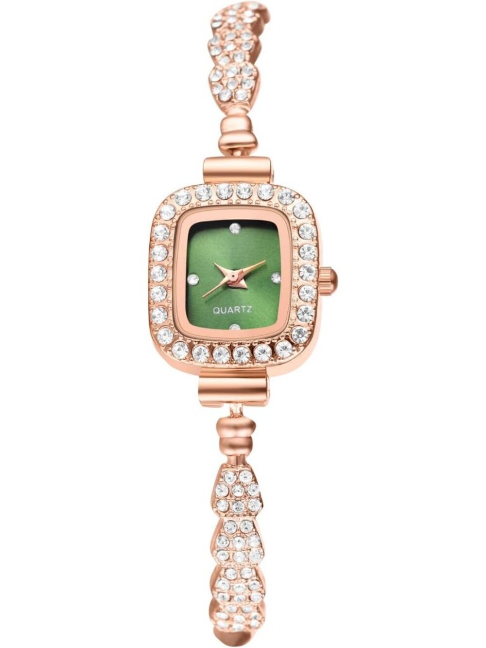 Women Rose Gold Analog Quartz Slim Strap Square Bracelet Rhinestones Wrist Watch